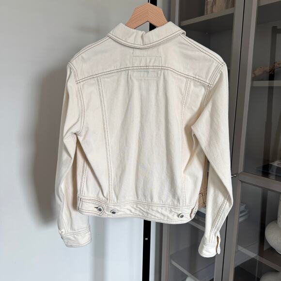 Marni Two Tone Denim Jean Trucker Jacket Neutral Beige Ivory Cropped Cotton 42 M - Picture 2 of 6